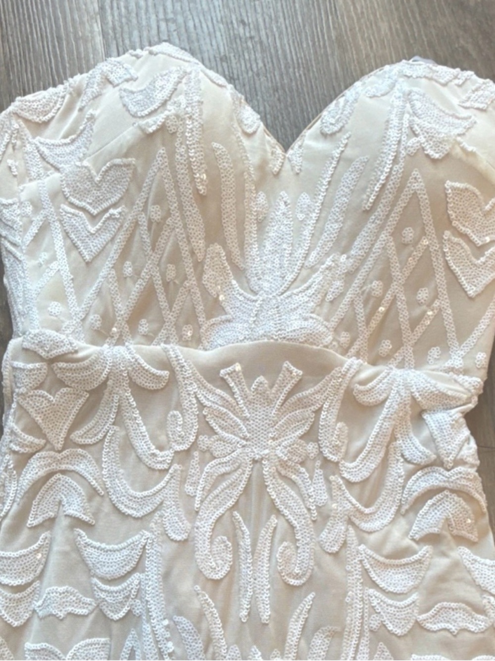 Lulu's Strapless Ivory Beaded Mermaid Formal Wedding Dress XS - Picture 3 of 6